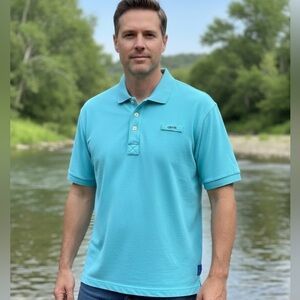 Orvis Fly Fishing Turqouise Heavy Pima Cotton Outdoors Polo Shirt Men's XL